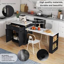 Merax Kitchen Island Cabinet with Extendable Dining Table & Charging Station in Black - thumbnail 5