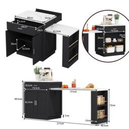 Merax Kitchen Island Cabinet with Extendable Dining Table & Charging Station in Black - thumbnail 8