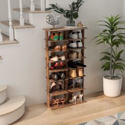 Costway 7 Tiers Shoe Rack Hallway Shoe Storage Organizer Stand Bathroom Dispaly Shelf in Brown - thumbnail 4