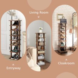 Costway 7 Tiers Shoe Rack Hallway Shoe Storage Organizer Stand Bathroom Dispaly Shelf in Brown - thumbnail 5