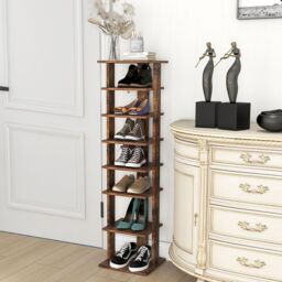 Costway 7 Tiers Shoe Rack Hallway Shoe Storage Organizer Stand Bathroom Dispaly Shelf in Brown - thumbnail 3