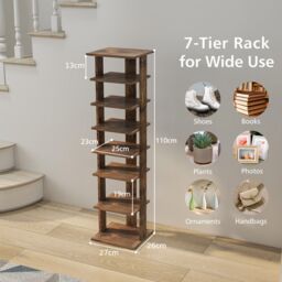 Costway 7 Tiers Shoe Rack Hallway Shoe Storage Organizer Stand Bathroom Dispaly Shelf in Brown - thumbnail 2
