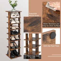 Costway 7 Tiers Shoe Rack Hallway Shoe Storage Organizer Stand Bathroom Dispaly Shelf in Brown - thumbnail 6