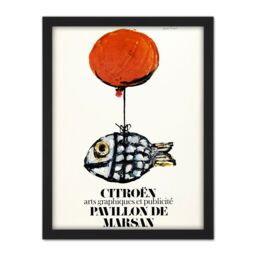 "Artery8 Wall Art Print Francois Automobile Exhibition Fish Balloon Advert Large Framed Wall Décor Art in Brown - Size: W18"" x H24""" - thumbnail 1