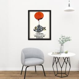 "Artery8 Wall Art Print Francois Automobile Exhibition Fish Balloon Advert Large Framed Wall Décor Art in Brown - Size: W18"" x H24""" - thumbnail 2
