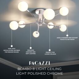 Pagazzi Bombo 8 Light Ceiling Light Polished Chrome in Silver - thumbnail 4