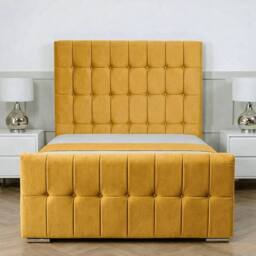 Living Comfort Bedz Belmont Plush Velvet Upholstered Bed Slatted Base - 48 Inch Headboard in Mustard - Size: Double - thumbnail 2
