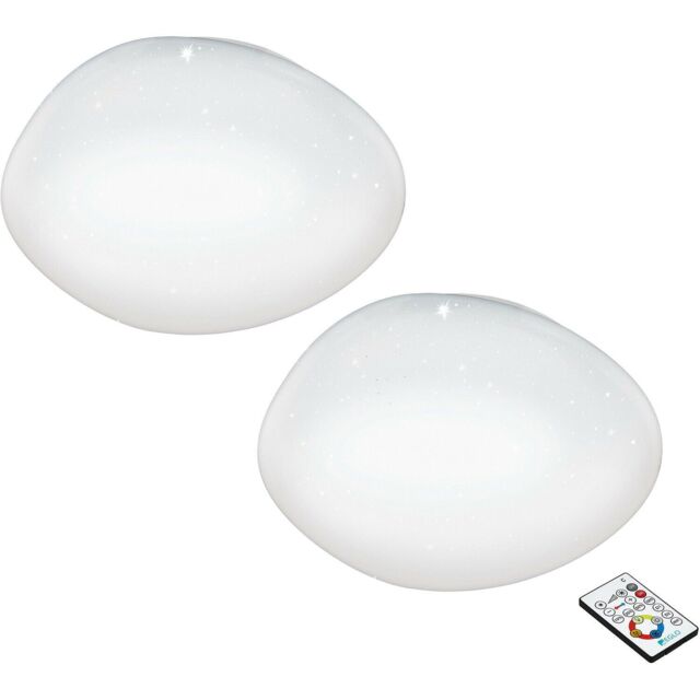 Loops 2 PACK Flush Ceiling Light White Shade White Plastic With Crystal Effect LED 21W - image 1