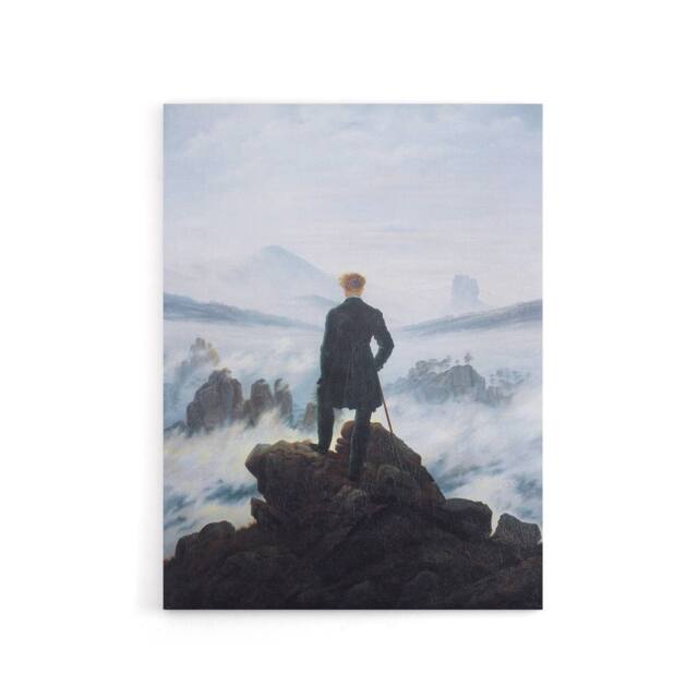 "Artery8 Friedrich Wanderer Above Sea Fog Canvas Wall Art Print in Blue - Size: W24"" x H32""" - image 1
