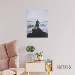 "Artery8 Friedrich Wanderer Above Sea Fog Canvas Wall Art Print in Blue - Size: W24"" x H32""" - thumbnail 3