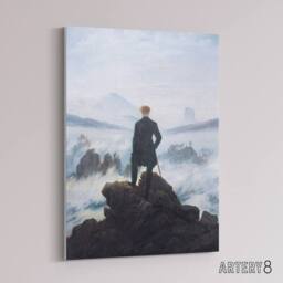 "Artery8 Friedrich Wanderer Above Sea Fog Canvas Wall Art Print in Blue - Size: W24"" x H32""" - thumbnail 2