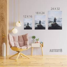 "Artery8 Friedrich Wanderer Above Sea Fog Canvas Wall Art Print in Blue - Size: W24"" x H32""" - thumbnail 4
