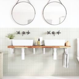 Berkfield Home Basin Shelf Wall Mounted Steel & Solid Wood Acacia in Brown - thumbnail 3