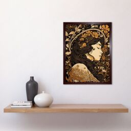 "Artery8 Wall Art Print Sleeping Beauty Modern Art Nouveau Art Framed in Brown - Size: W12"" x H16""" - thumbnail 2