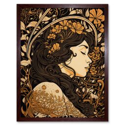"Artery8 Wall Art Print Sleeping Beauty Modern Art Nouveau Art Framed in Brown - Size: W12"" x H16""" - thumbnail 1