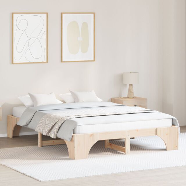 Berkfield Home Bed Frame Natural Solid Pine wood 140 x 200 cm Durable in Brown - image 1