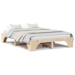 Berkfield Home Bed Frame Natural Solid Pine wood 140 x 200 cm Durable in Brown - thumbnail 4