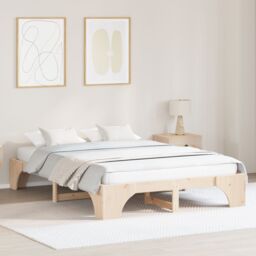 Berkfield Home Bed Frame Natural Solid Pine wood 140 x 200 cm Durable in Brown - thumbnail 1