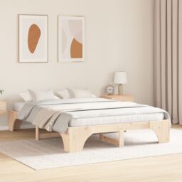 Berkfield Home Bed Frame Natural Solid Pine wood 140 x 200 cm Durable in Brown - thumbnail 5