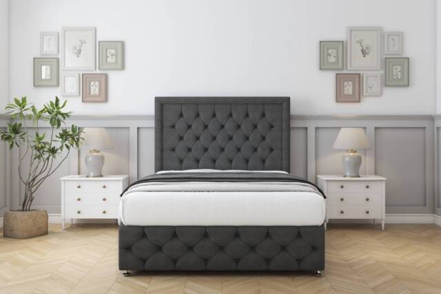 "Comfort Beds Winchester Dumfries Divan Set 2 Drawers-54"" Headboard-Footboard in Dark Grey - Size: Small Single" - image 1