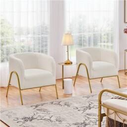 Havendro Contemporary Accent Armchair with Gold Legs in Cream - thumbnail 4