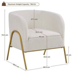 Havendro Contemporary Accent Armchair with Gold Legs in Cream - thumbnail 2