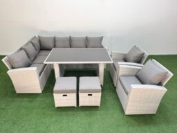 Fimous 10 Seater Wicker Rattan Corner Sofa Sets with 2 Small Footstools in Light Grey - thumbnail 2