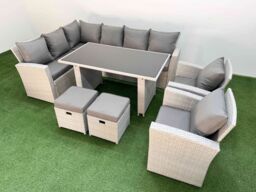 Fimous 10 Seater Wicker Rattan Corner Sofa Sets with 2 Small Footstools in Light Grey - thumbnail 1