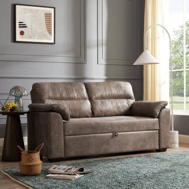 Home Detail Harley 2 Seater Faux Leather Pull Out Sofa Bed, Brown Faux Leather - image 1