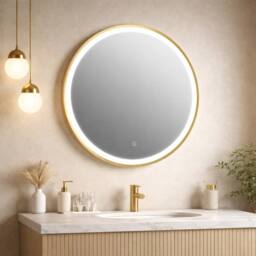 Bathroom Kingdom Rosie Brushed Brass Round Illuminated LED Mirror 600mm in Gold