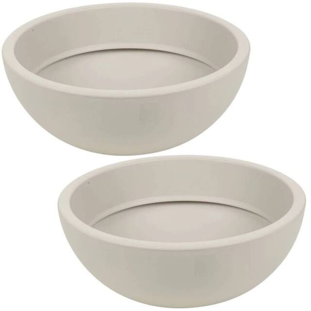 Havendro Set of 2 Round Flower Pot Planter Plastic Garden Patio Low Bowl in Beige - image 1