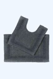 Homescapes Luxury Bath Mat Set Reversible 1600GSM 100% Cotton 2 Pc w. Pedestal Mat in Grey - thumbnail 1