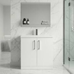 Balterley Bathroom Floor 2-Door Vanity Unit & Mid-Edge Basin, White, 800mm in White - thumbnail 2