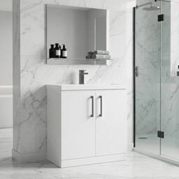 Balterley Bathroom Floor 2-Door Vanity Unit & Mid-Edge Basin, White, 800mm in White - thumbnail 3