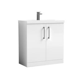 Balterley Bathroom Floor 2-Door Vanity Unit & Mid-Edge Basin, White, 800mm in White - thumbnail 1