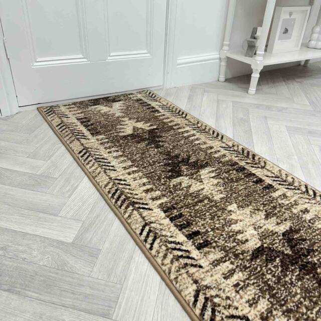 runrug Hallway Carpet Runner Rug - Soft & Comfy, 9mm - 'Native' in Brown - Size: 70 cm x 150 cm - image 1