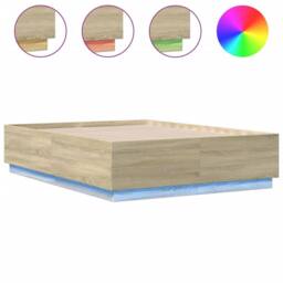 Berkfield Home Durable Bed Frame with LED without Mattress Sonoma Oak 120x190 cm in Light Tan - Size: Small Double - thumbnail 3