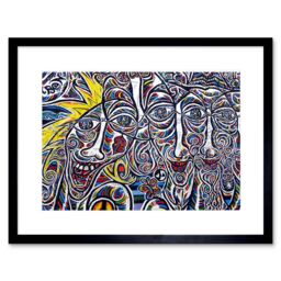 "Artery8 Wall Art Print Graffiti Psychedelic Colourful Faces Framed in Black - Size: W7"" x H9""" - thumbnail 1