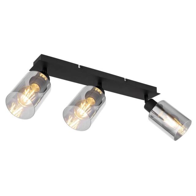 Netlighting Hadera Ceiling Spotlight Bar Matt Black Smoke Glass Shade 3x E27 - image 1