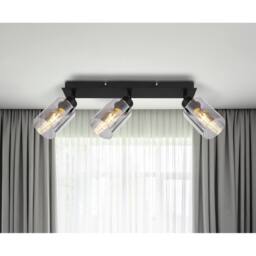 Netlighting Hadera Ceiling Spotlight Bar Matt Black Smoke Glass Shade 3x E27 - thumbnail 6