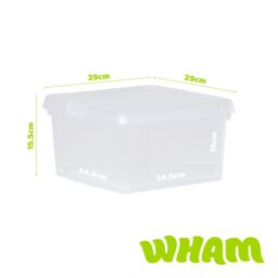 Wham Clip 3x 9L Square Plastic Storage Boxes with Clip Lock Lids in Clear - thumbnail 5