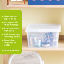 Wham Clip 3x 9L Square Plastic Storage Boxes with Clip Lock Lids in Clear - thumbnail 2