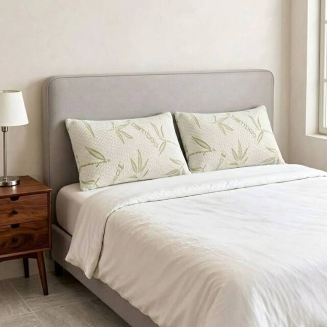 HOME LUXE INTERIOR Pack of 2 Bamboo Memory Foam Pillows - Breathable Orthopedic Support in White - image 1