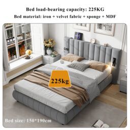 Matteo Upholstered Bed, Adults Teenagers King Size With Stereo, 3 Type A +1 Type C in Grey - Size: Double - thumbnail 6