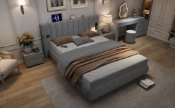 Matteo Upholstered Bed, Adults Teenagers King Size With Stereo, 3 Type A +1 Type C in Grey - Size: Double - thumbnail 7