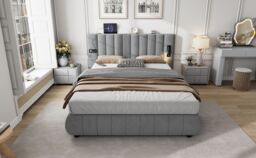 Matteo Upholstered Bed, Adults Teenagers King Size With Stereo, 3 Type A +1 Type C in Grey - Size: Double - thumbnail 8