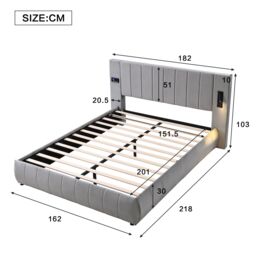 Matteo Upholstered Bed, Adults Teenagers King Size With Stereo, 3 Type A +1 Type C in Grey - Size: Double - thumbnail 4