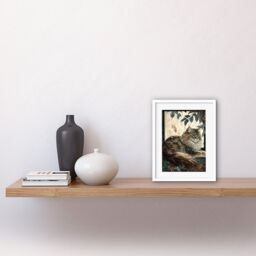 "Artery8 Wall Art Print Siberian Cat Perched on Window Sill in Autumn Modern Artwork Framed 9X7 Inch in White - Size: W7"" x H9""" - thumbnail 2