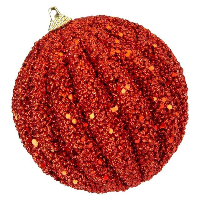 VFM e-Store Christmas Glitter Hanging Ball Decoration 12cm x 11cm Red X 1 - Size: 12 cm x 11 cm - image 1