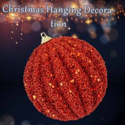 VFM e-Store Christmas Glitter Hanging Ball Decoration 12cm x 11cm Red X 1 - Size: 12 cm x 11 cm - thumbnail 3